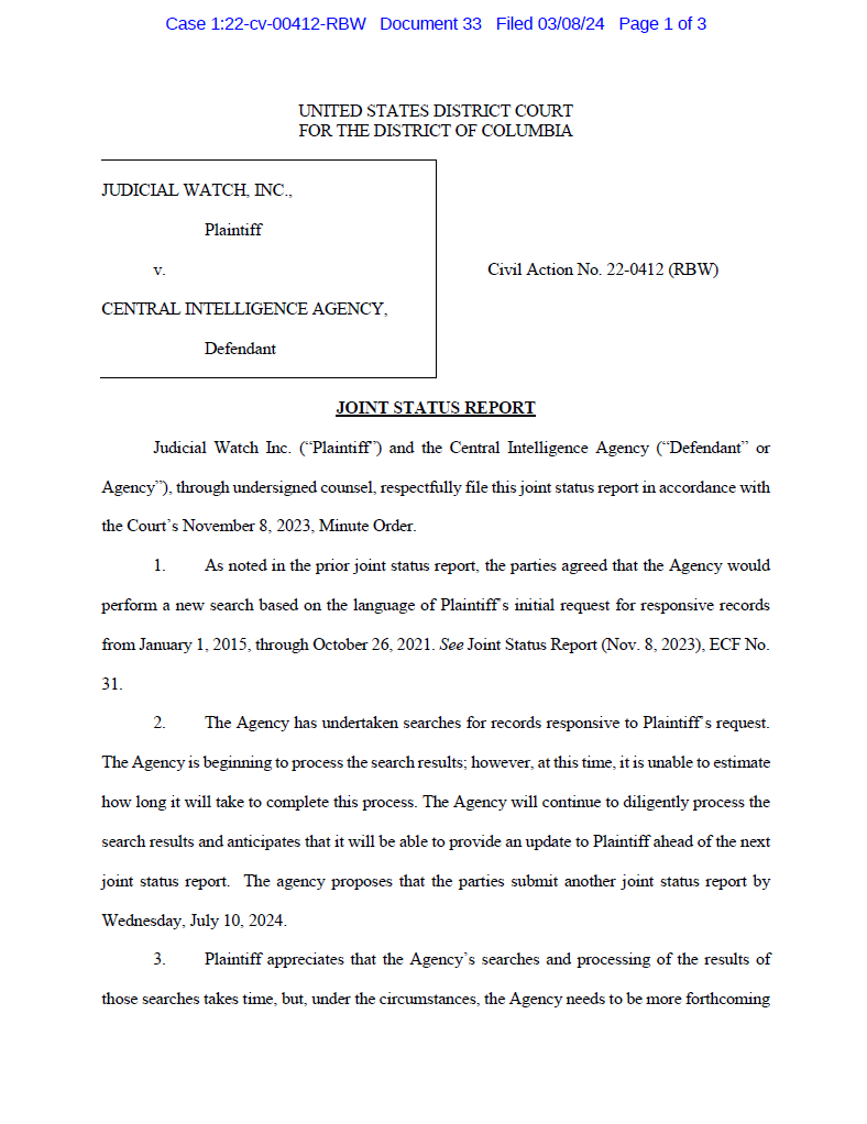 JW v CIA Sussman Status March 2024 00412