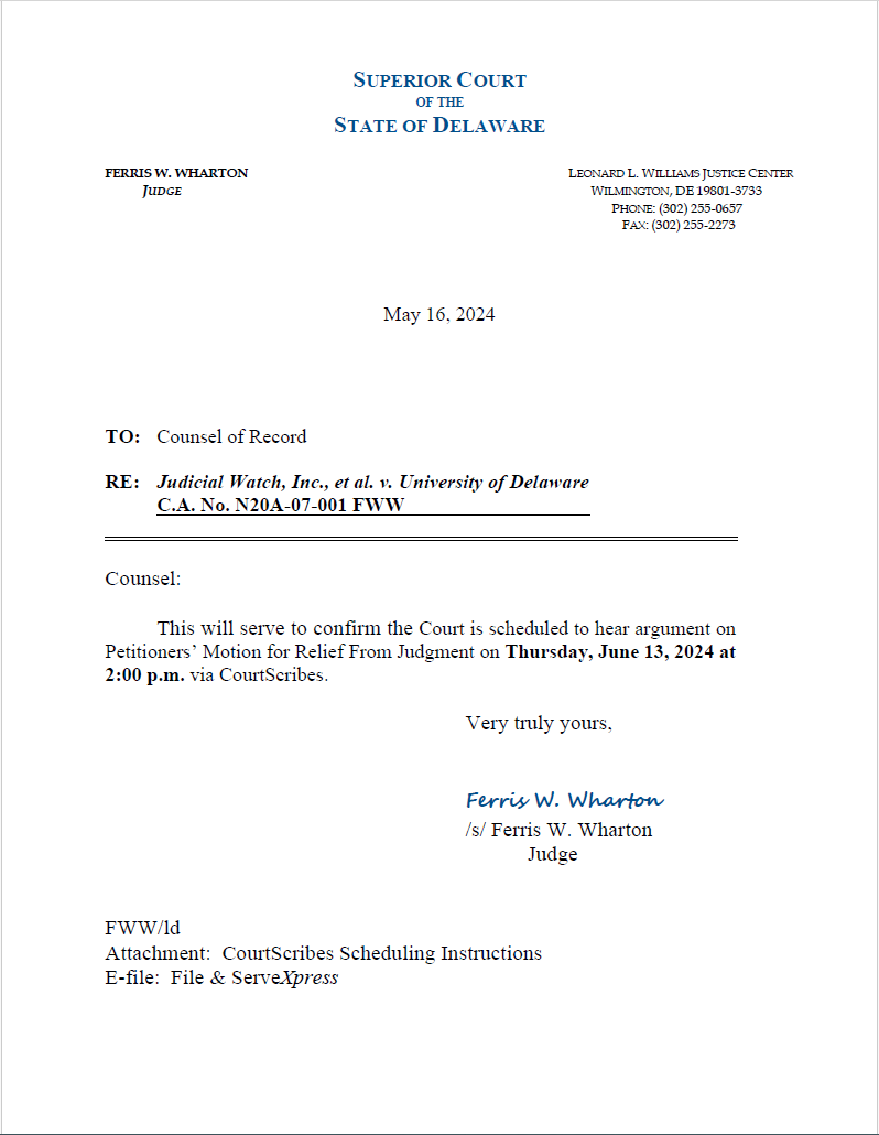 JW v U of Del June 2024 hearing 001