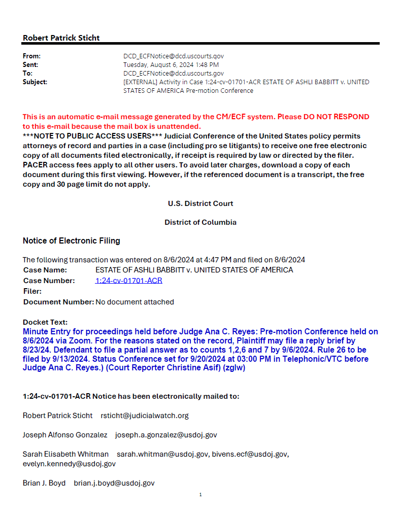 Estate of Ashli Babbitt v U.S.A. order 00033 01701