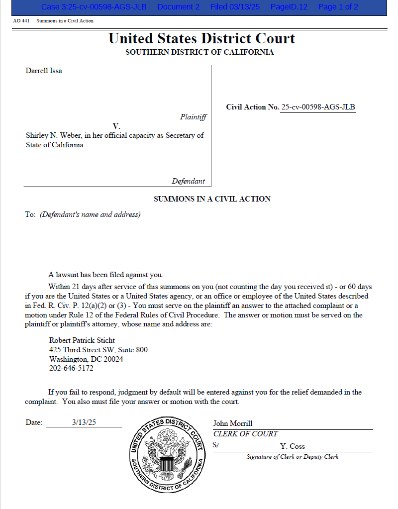 Issa v. Weber Election Day complaint 00598